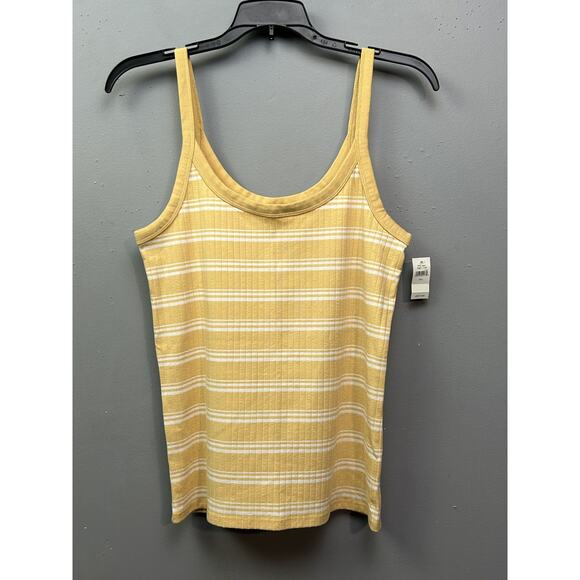 Aerie Tank Top Womens Large Yellow White Striped Ribbed Stretch‎ Summer Casual - Picture 1 of 6